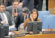  ?? AFP ?? Nikki Haley, US envoy to UN, at a meeting on Syria