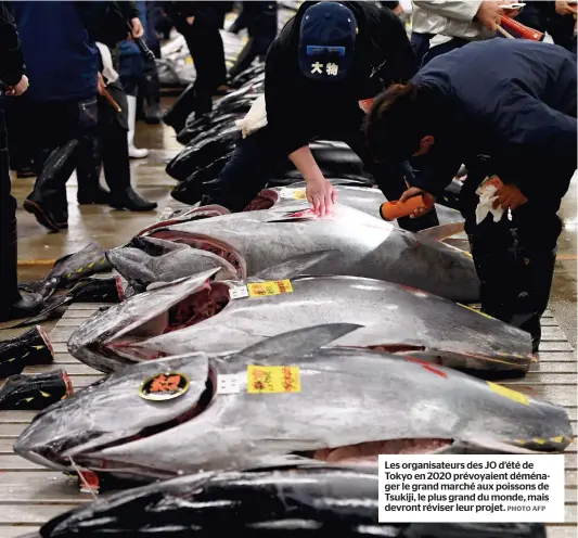  ?? PHOTO AFP ?? Les organisate­urs des JO d’été de Tokyo en 2020 prévoyaien­t déménager le grand marché aux poissons de Tsukiji, le plus grand du monde, mais devront réviser leur projet.
