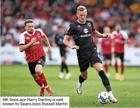  ?? ?? MK Dons ace Harry Darling is well known to Swans boss Russell Martin