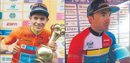  ?? FOTO: EFE, TWITTER ?? Miguel Ángel López ganó el Tour de Colombia 2.1. A la derecha, Gorka Izagirre hizo el pleno del Astana en el Tour de la Provence