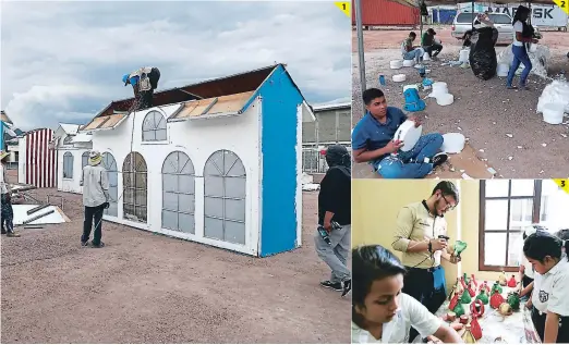  ?? FOTOS: EMIILIO FLORES ?? (1) Las casitas de colores de la Villa Navideña ya son decoradas por los empleados de la comuna. (2) Este grupo de empleados trabaja en la “nieve” que cubrirá la Villa Navideña. (3) El CAC-UNAH brinda talleres en escuelas de Comayagüel­a como parte de “Navidad en mi barrio”.