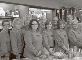  ?? Kevin Myrick /
Standard Journal ?? Sondi Smith Vest (back, from left), Judy Haney, Burch Fannin, David Burnley, Allison Sauce (front, from left), Paulette Jackson, Amanda Weaver, Teresa Astin, Elaine Casey, Teresa Beck all gather together Feb. 13 to celebrate Smith-Lockwood Drug and...