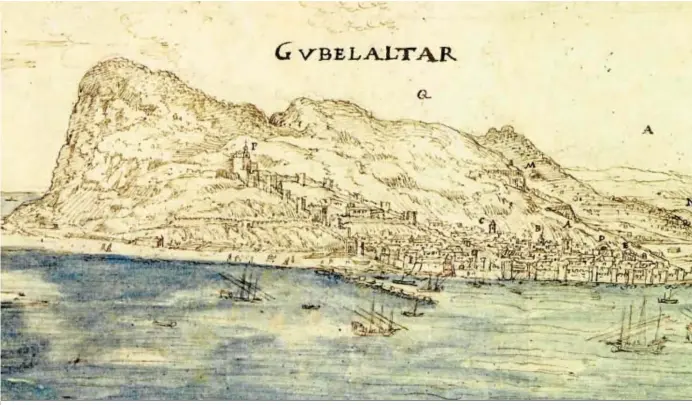  ??  ?? La ciudad de Gibraltar en 1567, según el dibujo de Antón Van der Wingaerde.