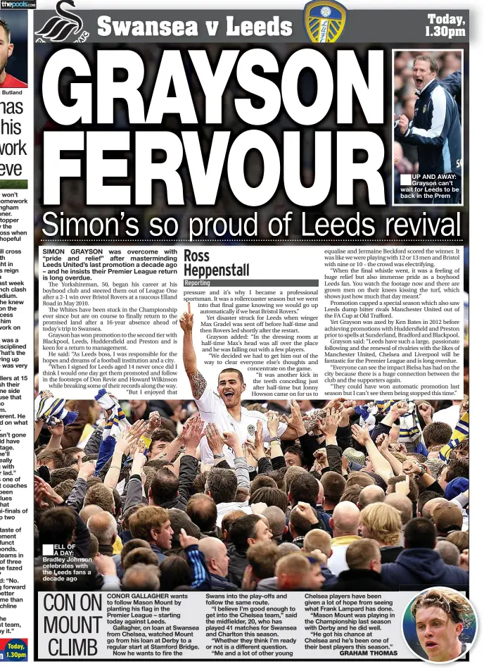  ??  ?? ELL OF A DAY: Bradley Johnson celebrates with the Leeds fans a decade ago
UP AND AWAY: Grayson can’t wait for Leeds to be back in the Prem