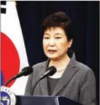  ?? JEON HEON-KYUN/AFP ?? South Korean President Park Geun-hye speaks during an address to the nation on Tuesday.