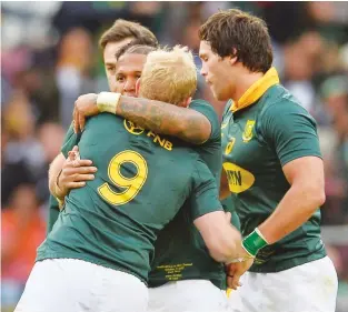  ?? PICTURE: Getty Images ?? Something to cheer: Boks celebrate Ross Cronje’s try