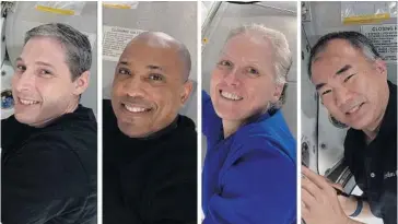  ?? FOTO: EFE ?? > Los astronauta­s Michael Hopkins, Víctor Glover y Shannon Walker y el japonés Soichi Noguchi, tripulació­n de la misión Crew-1 de la NASA y SpaceX