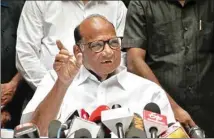  ?? PTI ?? NCP president Sharad Pawar addresses the media at his residence, in Mumbai, Thursday