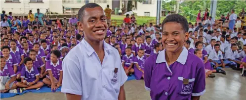  ?? Photo: Leon Lord ?? Dudley Intermedia­te School head boy Yisrael Tukania and head girl Silivia Vasu after their school prefect induction in Toorak on May 20, 2022.