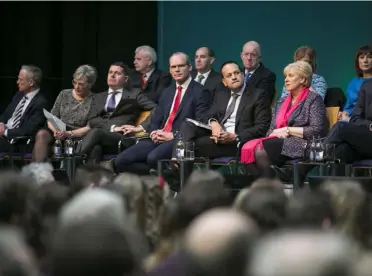  ?? Photo: Kyran O’Brien ?? Taoiseach Leo Varadkar and ministers at the launch of the plan in Sligo IT.