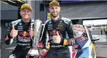  ?? PHOTO: GETTY IMAGES ?? Dynamic duo . . . Shane van Gisbergen (right) and Garth Tander celebrate after winning the Bathurst 1000 at Mount Panorama yesterday.