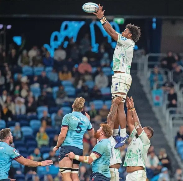  ?? Photo: Leon Lord ?? Swire Shipping Fijian Drua lock Isoa Nasilasila secures a lineout throw during their match against Waratahs in Round 13 of the Shop N Save Super Rugby Pacific at Allianz Stadium, Sydney, Australia on May 20, 2023.