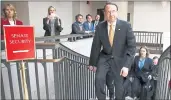  ?? JACQUELYN MARTIN — THE ASSOCIATED PRESS ?? Deputy Attorney General Rod Rosenstein leaves a classified briefing about the federal investigat­ion into President Trump’s 2016campai­gn Thursday on Capitol Hill.