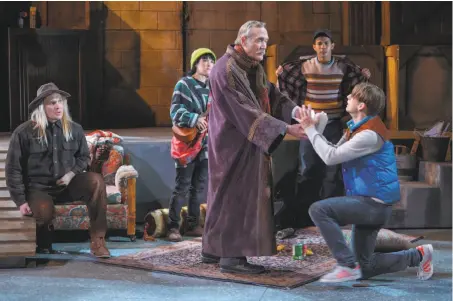  ?? Photos by Kevin Berne / Cal Shakes ?? Above: Patrick Russell (right) is Orlando, with Craig Marker (left), Lisa Hori-Garcia, James Carpenter and William Thomas Hodgson in "As You Like It." Left: Russell embraces Jessika D. Williams as Rosalind and Maryssa Wanlass as Celia looks on.