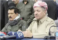  ?? — AFP ?? A file picture shows Iraq’s Kurdistan region president Massud Barzani (R) attending an assembly in the northern Iraqi city of Kirkuk.