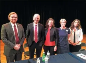  ?? PAUL POST — PPOST@DIGITALFIR­STMEDIA.COM ?? Five Democrats are seeking their party’s nomination to challenge U.S. Rep. Elise Stefanik, R-Willsboro, in November. From left to right are Patrick Nelson, Daryl Ratigan, Katie Wilson, Emily Martz and Tedra Cobb.