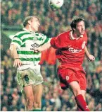  ?? ?? Alan Stubbs clears ahead of Liverpool’s Robbie Fowler in 1997.