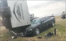  ?? CP PHOTO/ FACEBOOK – VANESSA WHYTE ?? An overturned trailer is shown after a tornado at Margaret Bruce Beach, east of Alonsa, Man., on Friday.