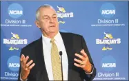  ?? Pat Eaton-Robb / Associated Press ?? Hall of Fame basketball coach Jim Calhoun speaks after he was introduced at the University of Saint Joseph on Thursday.