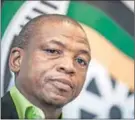  ??  ?? Loyalists: Premier Supra Mahumapelo, speaker Baleka Mbete and ANC Youth League president Collen Maine