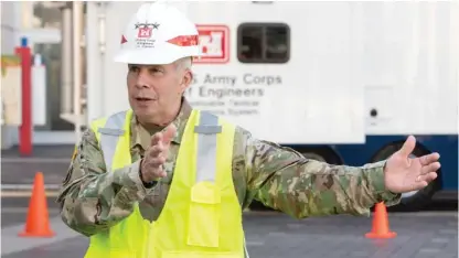  ??  ?? Lt. Gen. Todd Semonite talks about transformi­ng part of McCormick Place into a field hospital for COVID-19 patients.