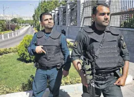  ?? [AP PHOTO] ?? Police patrol outside Iran’s parliament building after an assault by several attackers that was claimed by the Islamic State group, in Tehran, Iran, on Wednesday.