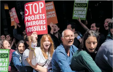  ?? Photo / Bloomberg ?? Activists target French company TotalEnerg­ies for its environmen­tal policies and involvemen­t in Russia.