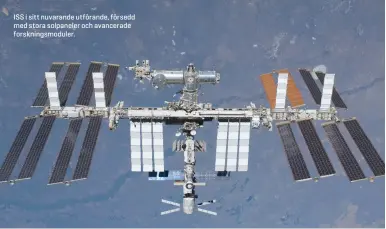  ??  ?? ISS i sitt nuvarande utförande, försedd med stora solpaneler och avancerade forsknings­moduler.
