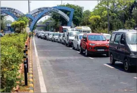  ?? PTI ?? Traffic jam on Noida- Delhi road on Monday during the nationwide lockdown