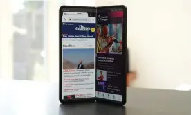  ?? Photograph: Samuel Gibbs/ The Guardian ?? Samsung’s third-gen folding phone-tablet hybrid is smoother, better, more durable and cheaper, but every bit still the head-turning height of technology.