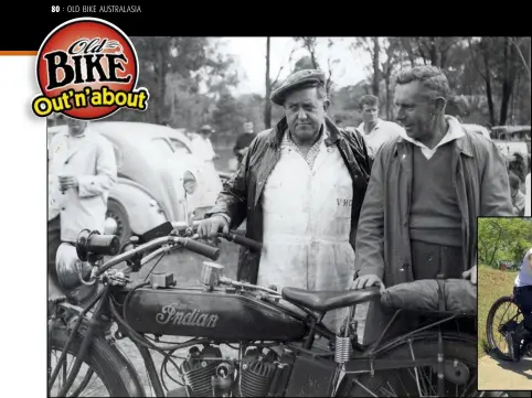  ??  ?? LEFT Founding secretary Jack Borradale (in overalls with Harry Beanham at the inaugural VMCC Rally at Parramatta Park in 1955. ABOVE Representi­ng the new generation of VMCC members, Hamish Gullick is currently restoring a 1930 Douglas S6 and is lucky...