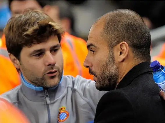  ?? (Getty) ?? Mauricio Pochettino and Pep Guardiola during their days in Barcelona