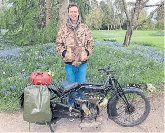  ?? ?? Harry Bott and his great-grandfathe­r’s Sunbeam which he is riding around the coast of Great Britain and Ireland.