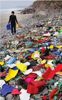  ??  ?? Plastic wasteland: Rubbish on a Cornish beach