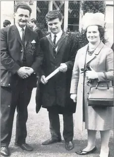  ??  ?? John pictured with his father, John (Jack) and mother, Elizabeth (Bessie) at the Engineers Graduation, UCC in 1967.