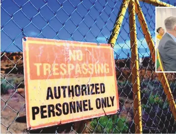  ?? JIM THOMPSON/JOURNAL ?? LEFT: A sign at a United Nuclear Corp. Superfund site. Contaminat­ion from the now-closed Northeast Church Rock uranium mine, mill and disposal sites has prompted federal cleanup and health impact studies.