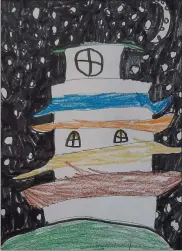  ??  ?? This drawing of a pagoda by second-grade student Spencer Hoffman is one of more than 60student artworks exhibited at the Exeter Community Library in celebratio­n of Youth Art Month in March.