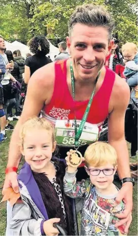  ??  ?? Top dad Marathon man Pete Gilpin with his proud young children