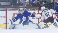  ?? STEVE RUSSELL TORONTO STAR ?? Maple Leafs goaltender Frederik Andersen slides over to the other side of his net against the Avalanche on Monday.