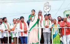  ?? ?? APCC president Y.S. Sharmila addressing a public meeting at Paderu in Alluri Sitharama Raju district on Saturday.