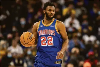  ?? Stephen Lam / The Chronicle ?? Warriors forward Andrew Wiggins has career-best shooting figures from the field and 3-point range this season. He is second on the team behind Stephen Curry at 18.6 points per game.