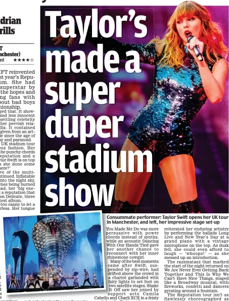  ??  ?? Consummate performer: Taylor Swift opens her UK tour in Manchester, and left, her impressive stage set-up