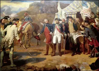  ??  ?? 位于费城的美国革命博­物馆的壁画描绘了乔治·华盛顿在他的战地帐篷­前