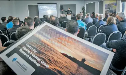  ?? PHOTO / PAUL TAYLOR ?? Minister of Fisheries and Napier MP Stuart Nash speaks at the launch of the Hawke’s Bay Marine and Coastal Group Research Roadmap at the East Pier Conference Centre on Friday.