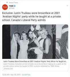  ??  ?? Trudeau 2001 als „Aladdin“auf einem Schulball mit dem Motto „Arabian Nights“