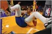  ?? JOSE CARLOS FAJARDO — BAY AREA NEWS GROUP ?? The Warriors' Jordan Poole looks at an official after taking a tumble during what proved to be a trying season for him.