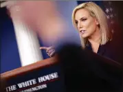  ?? WIN MCNAMEE / GETTY IMAGES ?? U.S. Homeland Security Secretary Kirstjen Nielsen answers reporters’ questions Wednesday at the White House about President Donald Trump’s plan to send troops to the Mexico border.