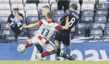  ??  ?? 0 Nikola Vlasic puts Croatia 1-0 up despite the attentions of Scott Mctominay and Callum Mcgregor