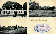  ?? ?? Postkarte des Preßmar’schen Guts mit frisch gepflanzte­m Obstgarten. Seit 1910 ist Meringerau der Augsburger Stadtteil Siebenbrun­n.