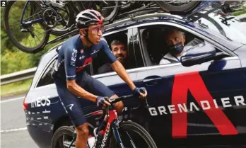  ??  ?? 2 El retorno de
Bernal. Dos meses y un día después del Giro reapareció el colombiano de Ineos, que aguantó en el grupo de elegidos.